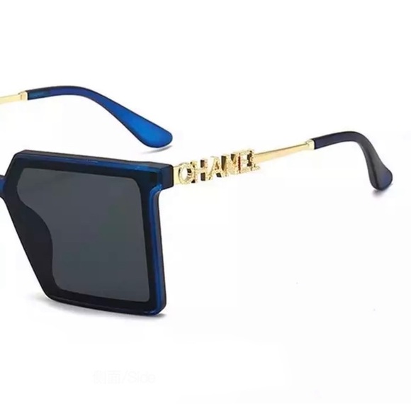 Indigo Square Oversized Graphic Sunglasses, Luxury Sunnies, Blue Frames - Picture 3 of 3